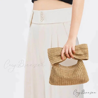 Bow Handbag Straw Clutch wristlet-250126