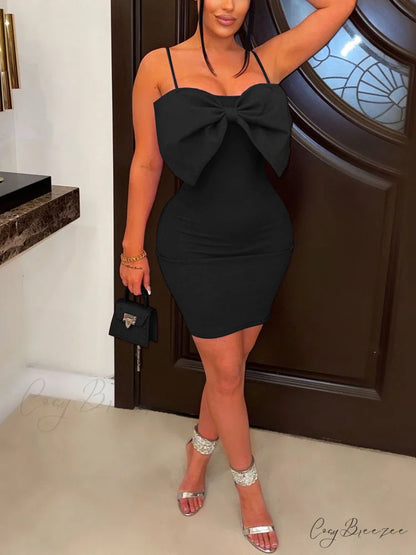 Bow One Graceful Shoulder Evening Dresses Black / S