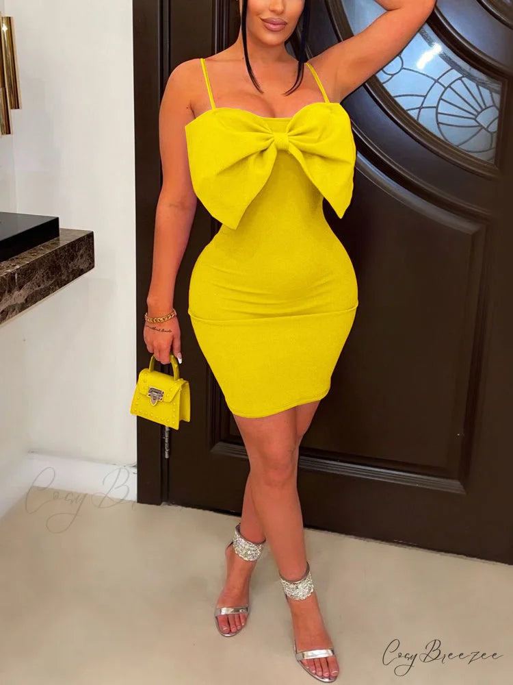 Bow One Graceful Shoulder Evening Dresses Yellow / S