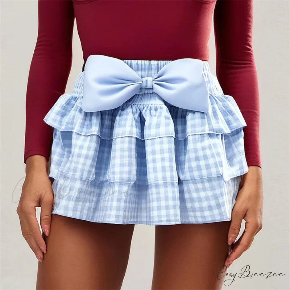 Bow Plaid Bloomers Skirt Blue / S skirts-250223