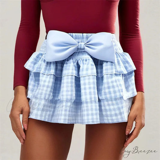 Bow Plaid Bloomers Skirt Blue / S skirts-250223