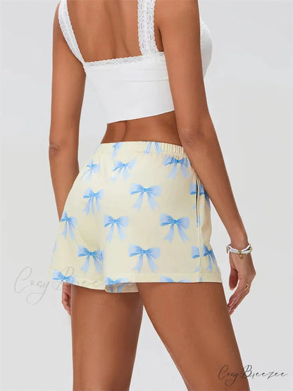 Bow Print Elastic Sleep Shorts short-250223