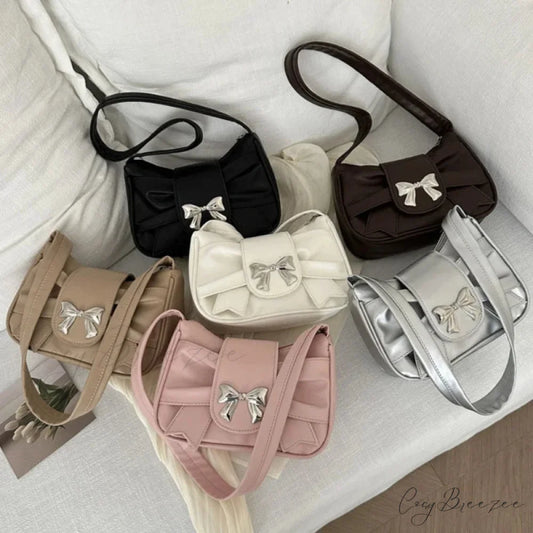 Bow PU Leather Casual Handbag shoulder-250126