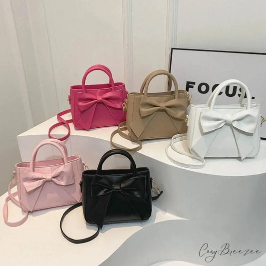Bow PU Leather Solid Underarm Handbag handbag-250126