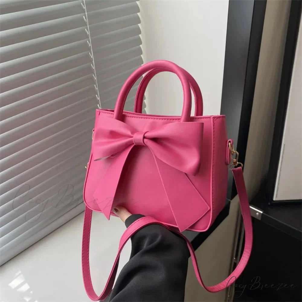 Bow PU Leather Solid Underarm Handbag handbag-250126