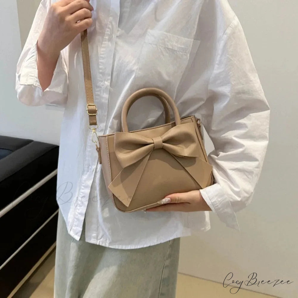 Bow PU Leather Solid Underarm Handbag handbag-250126