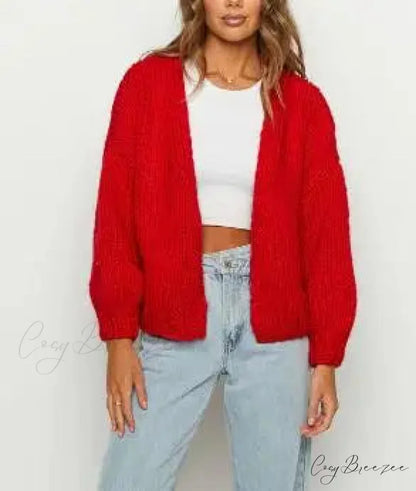 Bow Tie Front V-neck Cardigan red / S cardigans-241228
