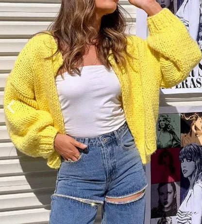 Bow Tie Front V-neck Cardigan yelow / S cardigans-241228