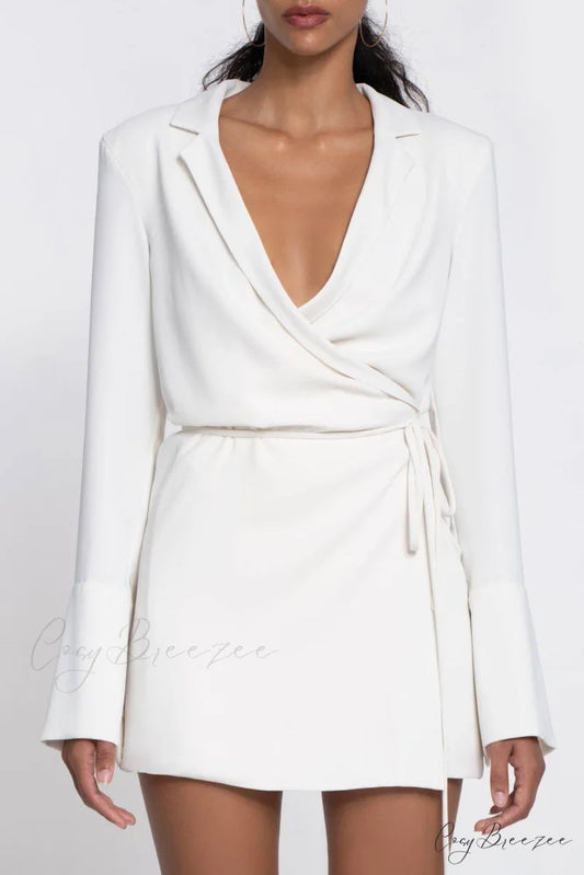 Boxy Crepe Wrap Charming Mini Dress in Cream 4 Days / 4 / S / White