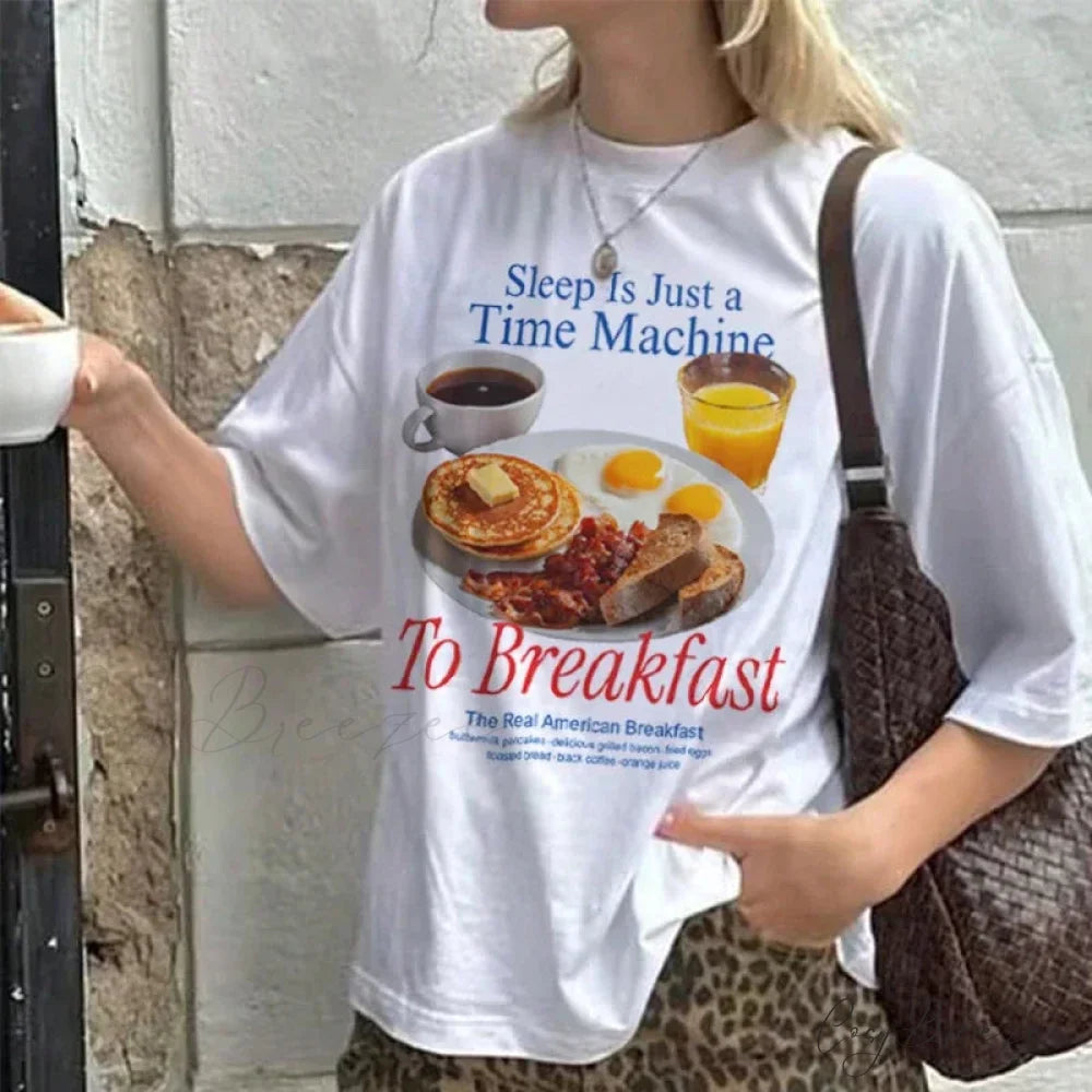 Breakfast Meme Large Fit Graphic Tee WHITE / S t-shirt-250223