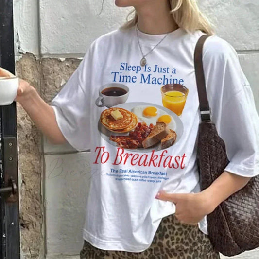 Breakfast Meme Large Fit Graphic Tee WHITE / S t-shirt-250223
