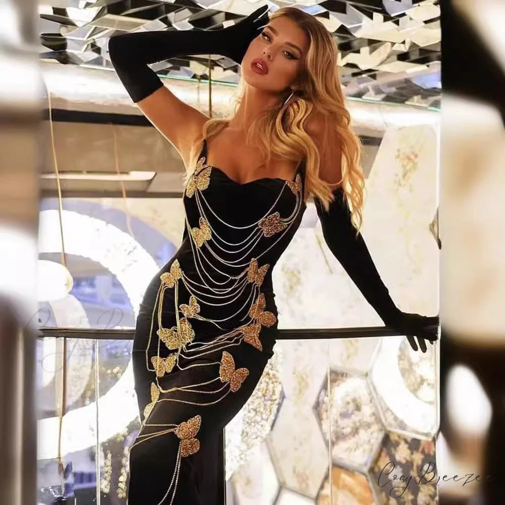 Breathtaking High-Waist Crystal Bandage Dress Formal Dress promdress-250223
