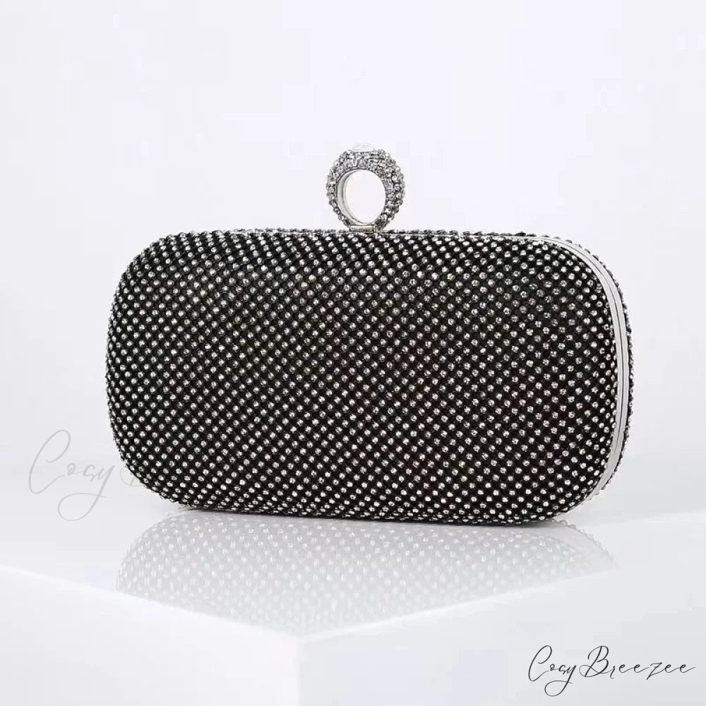 Bridal Crystal Gold Evening Clutch M / Black wristlet-250126