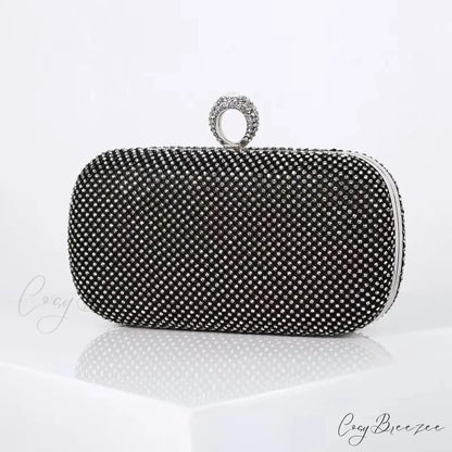 Bridal Crystal Gold Evening Clutch M / Black wristlet-250126