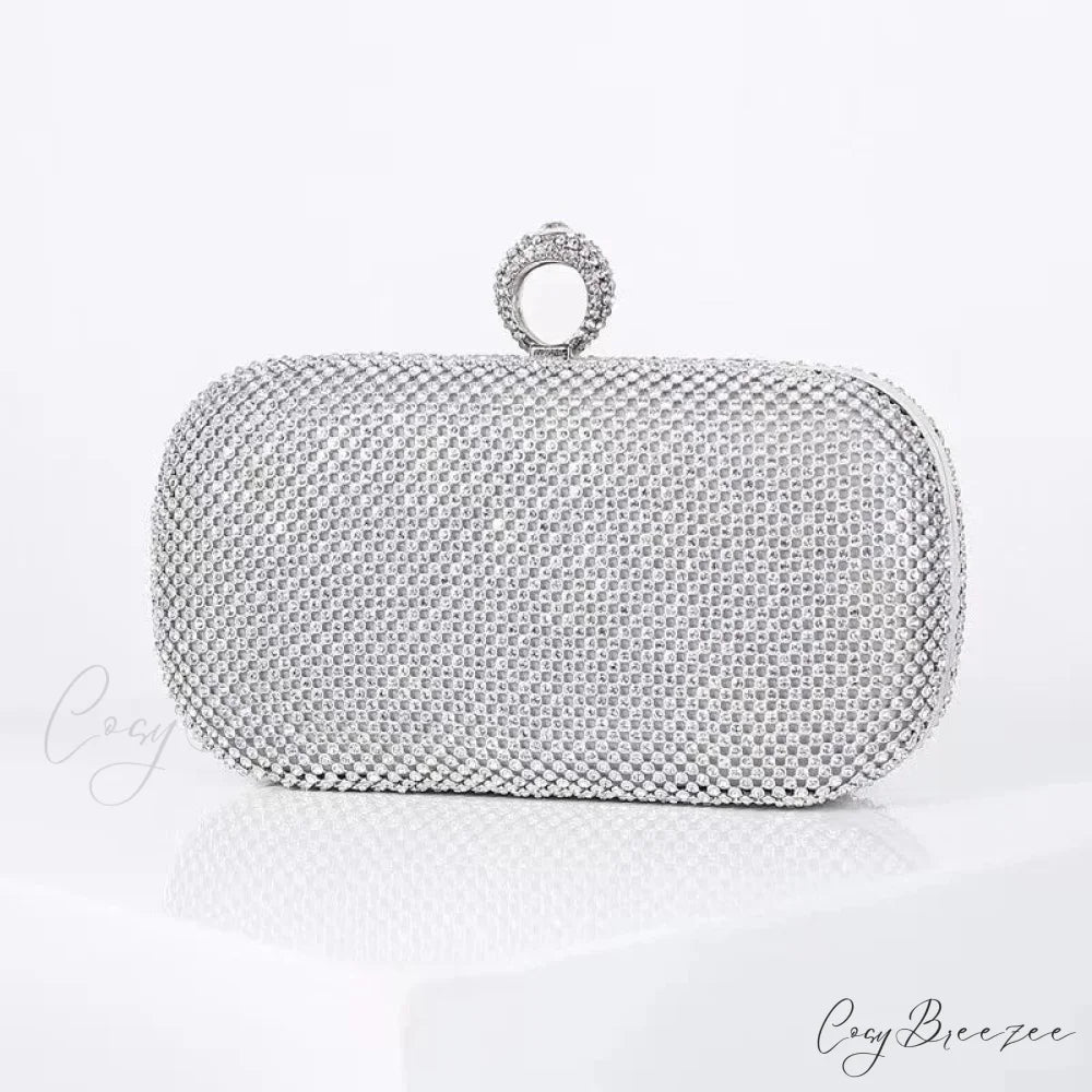 Bridal Crystal Gold Evening Clutch M / Silver wristlet-250126
