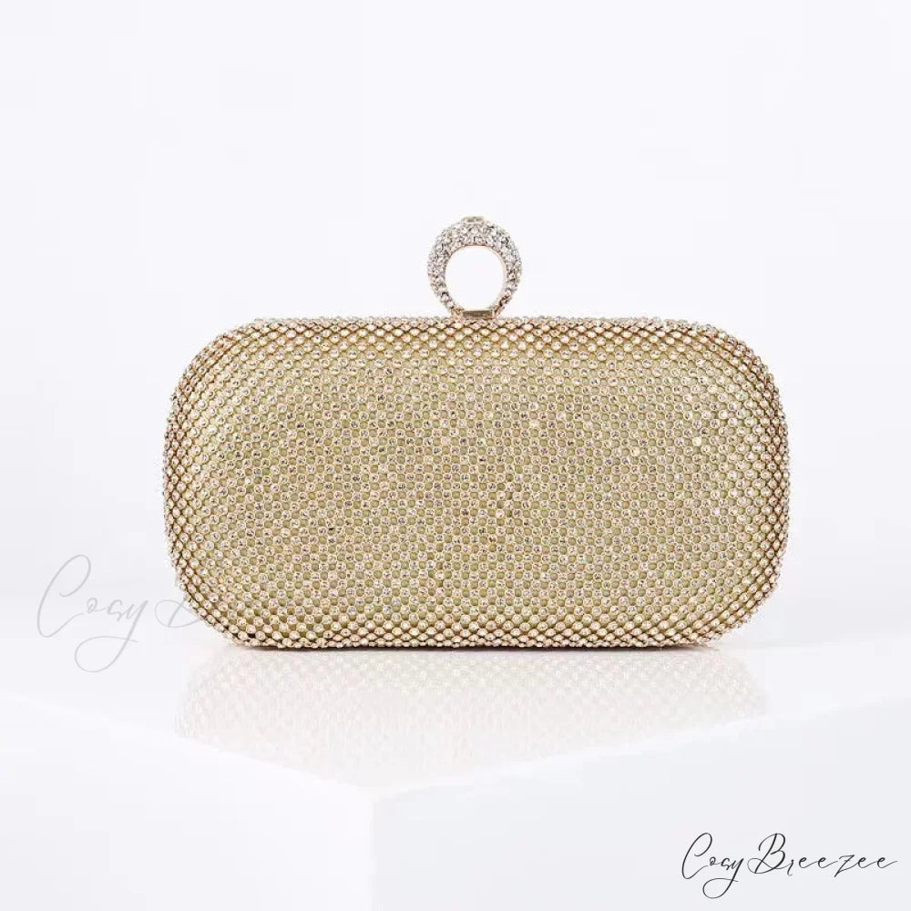 Bridal Crystal Gold Evening Clutch M / Gold wristlet-250126