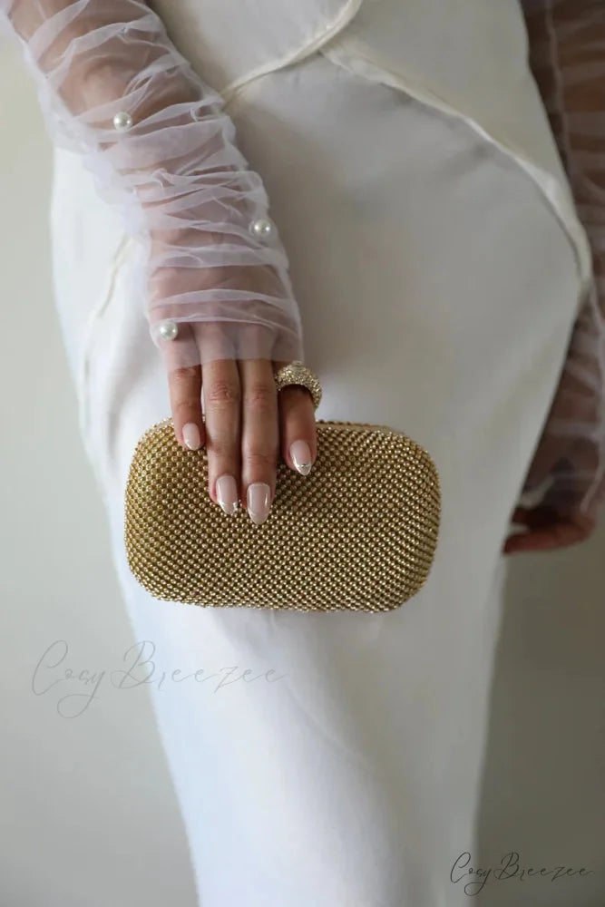 Bridal Crystal Gold Evening Clutch wristlet-250126
