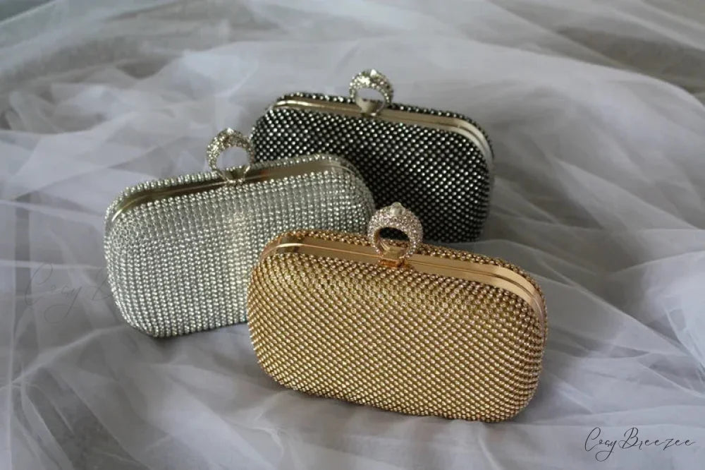 Bridal Crystal Gold Evening Clutch wristlet-250126