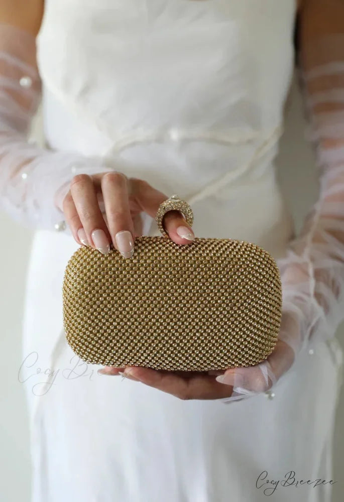 Bridal Crystal Gold Evening Clutch wristlet-250126