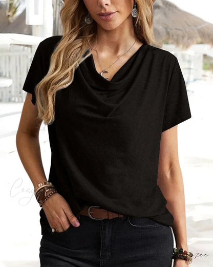 Brief T-shirt - Neck Cowl Sleeves Black / S