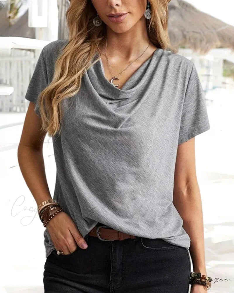 Brief T-shirt - Neck Cowl Sleeves Gray / S