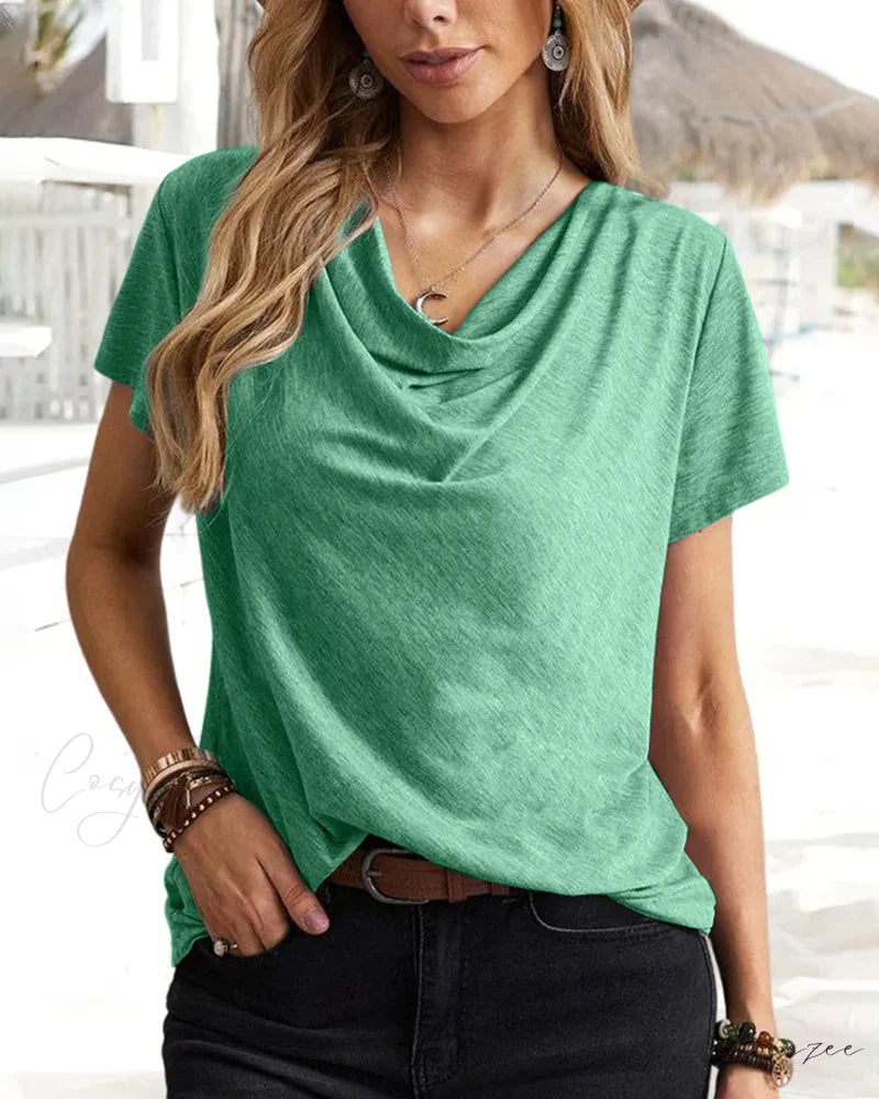 Brief T-shirt - Neck Cowl Sleeves Green / S