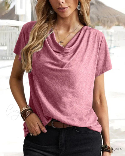 Brief T-shirt - Neck Cowl Sleeves Red / S