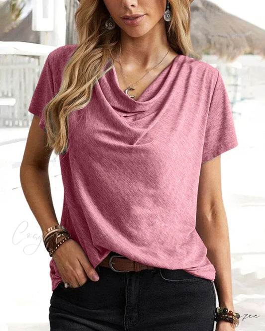Brief T-shirt - Neck Cowl Sleeves Red / S