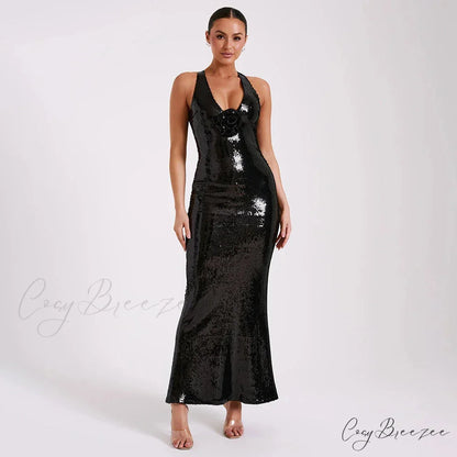 BRIELE Elegant MAXI DRESS Black / XS