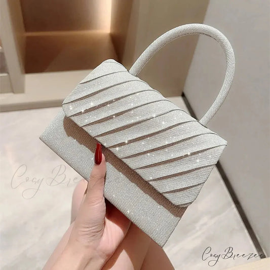 Bright Silk Evening Elegant Banquet Clutch silver clutchbag-250126
