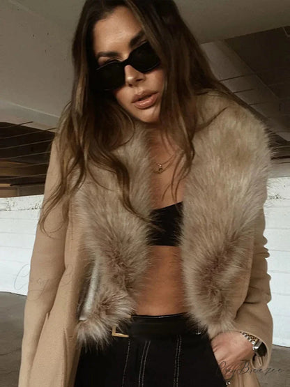 Brown Fluffy Faux Fur Relaxed Coat overcoats-241228