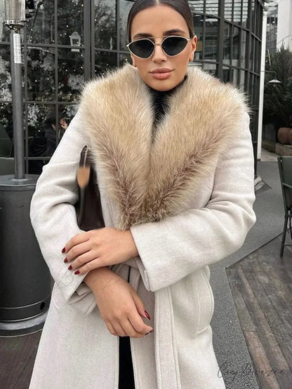 Brown Fluffy Faux Fur Relaxed Coat White / S overcoats-241228
