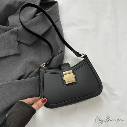 Brown Gold Buckle Vintage Bag Black / 20.5x5.5x13cm shoulder-250126