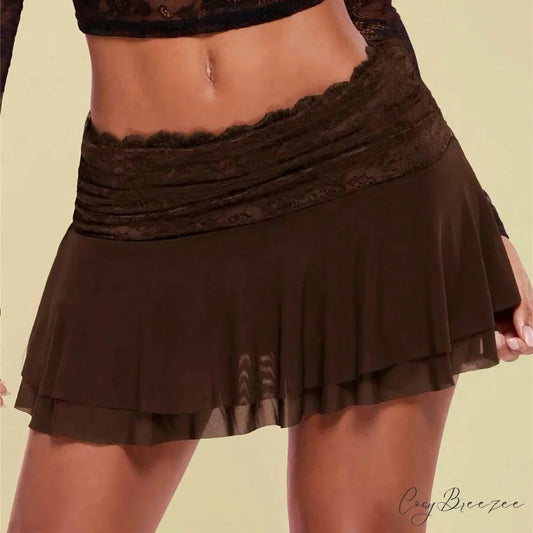 Brown Pleated Ballet Ruffle Skirt Coffee / S skirts-250223