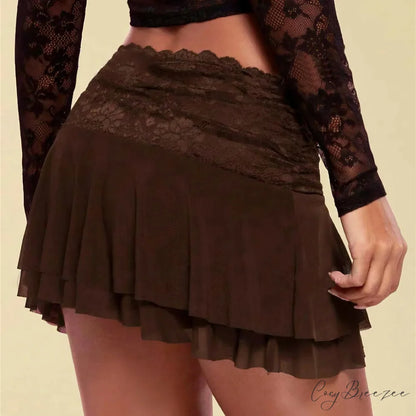 Brown Pleated Ballet Ruffle Skirt skirts-250223