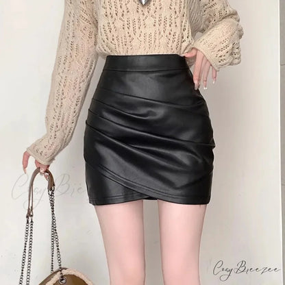 Brown PU Leather Fitted Skirt Black / S skirts-250223