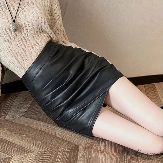 Brown PU Leather Fitted Skirt skirts-250223