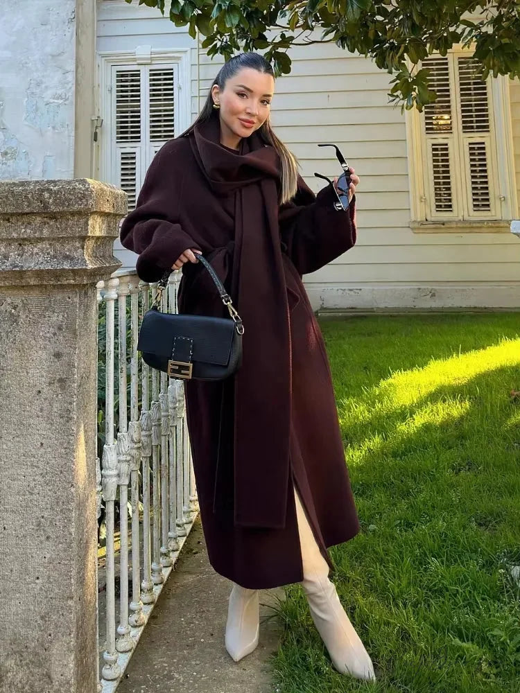 Brown Soft Fluffy Faux Fur Lapel Coat overcoats-241228