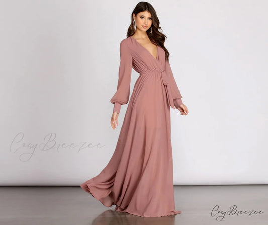 Bryn Chiffon Stylish A-Line Formal Dress MAUVE / S