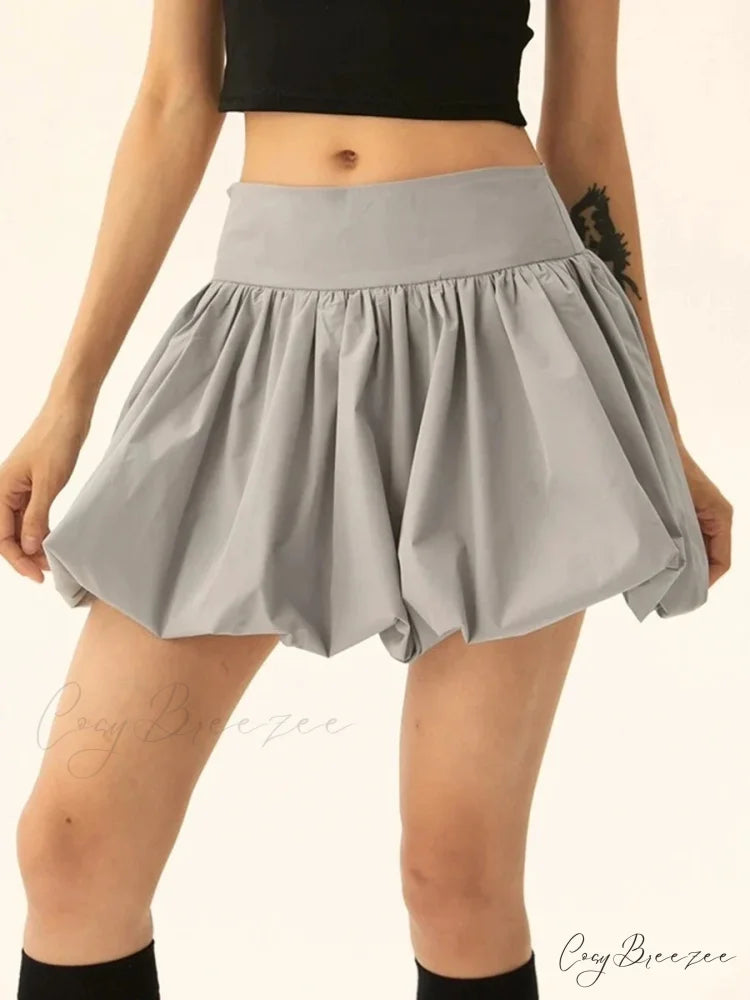 Bubble Flounce Hem Pleated Skirt GRAY / S skirts-250223