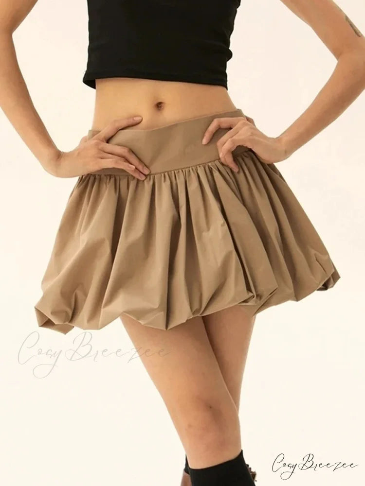 Bubble Flounce Hem Pleated Skirt Khaki / S skirts-250223