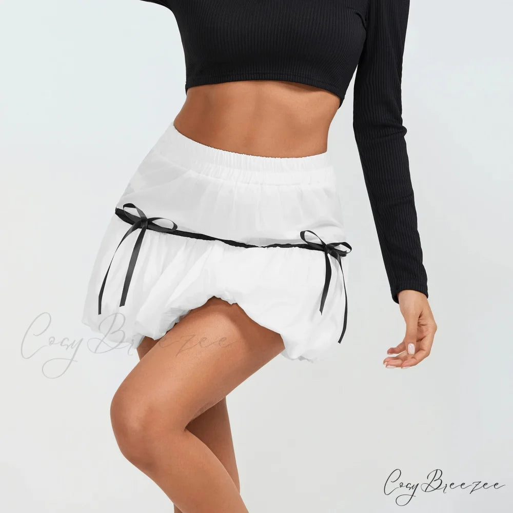 Bubble Ribbon Tie A-Line Skirt skirts-250223