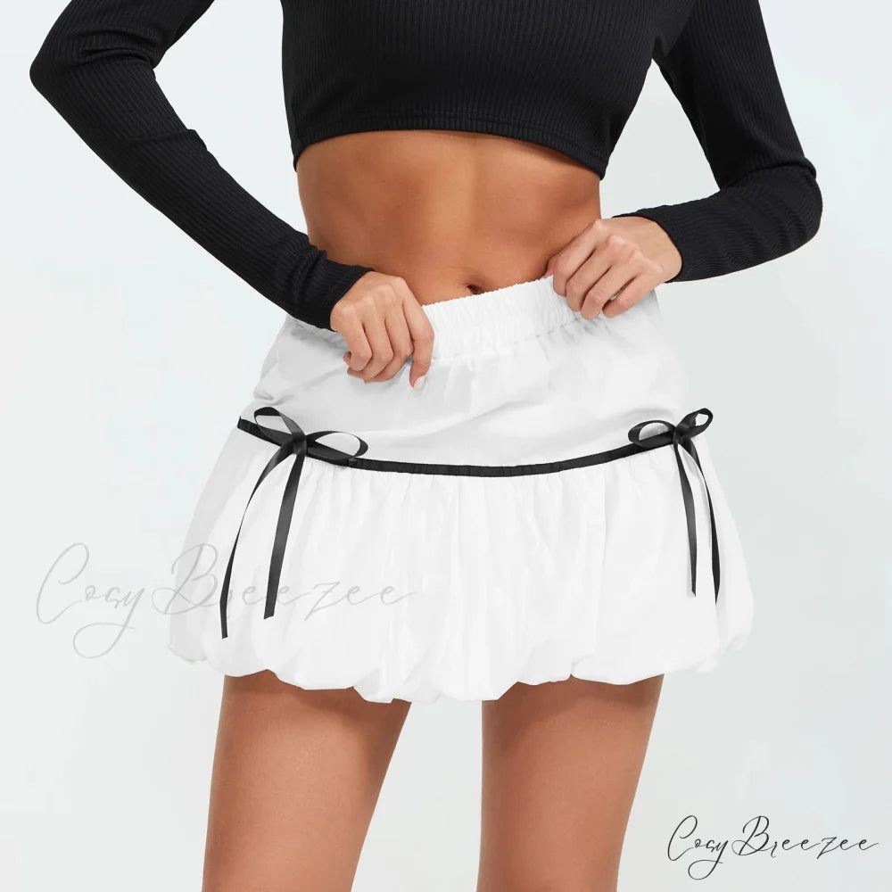 Bubble Ribbon Tie A-Line Skirt skirts-250223