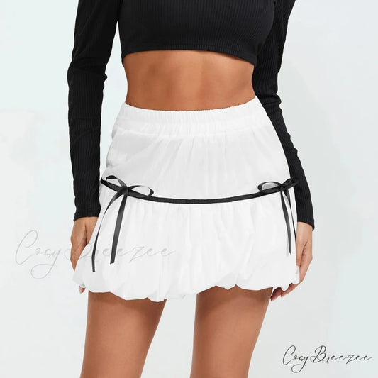 Bubble Ribbon Tie A-Line Skirt WHITE / S skirts-250223