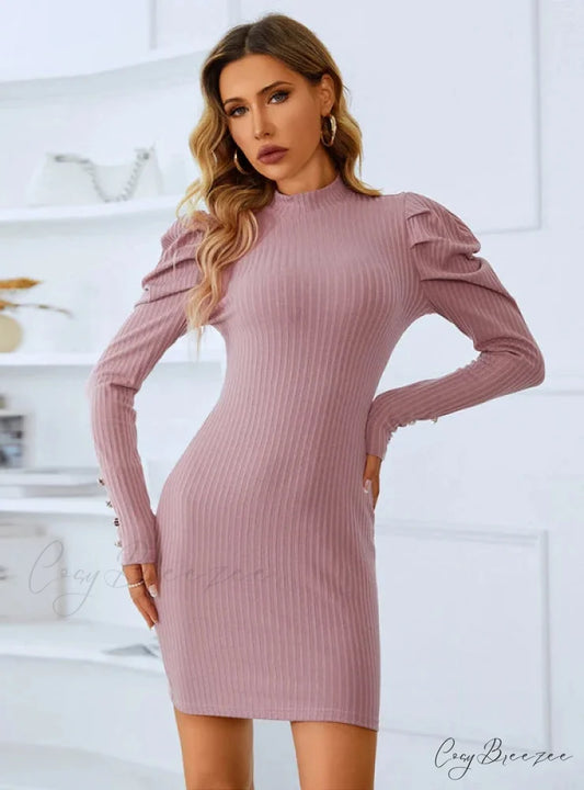 Bubble Sleeve Dress in Solid Color