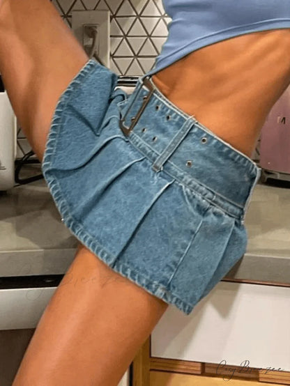 Buckle Belt Denim Trendy Cargo Mini Skirt