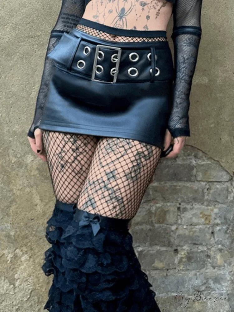 Buckle Belt Pleated Trendy Denim Mini Skirt