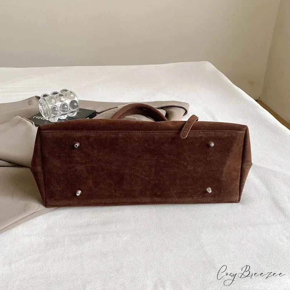Buckle Decorative Faux Suede Large Tote Handbag handbag-250126