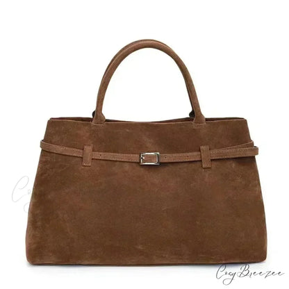 Buckle Decorative Faux Suede Large Tote Handbag Brown handbag-250126