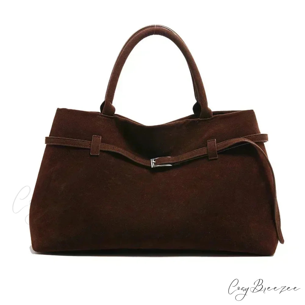 Buckle Decorative Faux Suede Large Tote Handbag Coffee handbag-250126